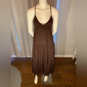 Brown cotton maxi dress with spaghetti straps